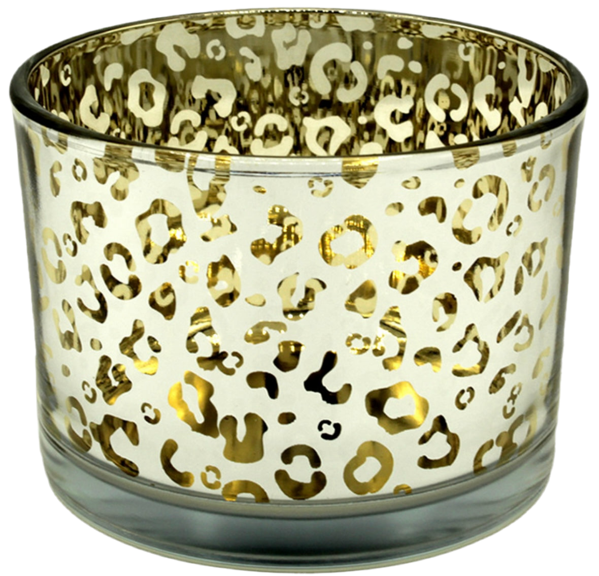 Leopard print, gold etched candle jar vessel