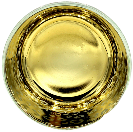 Leopard print, gold etched candle jar vessel